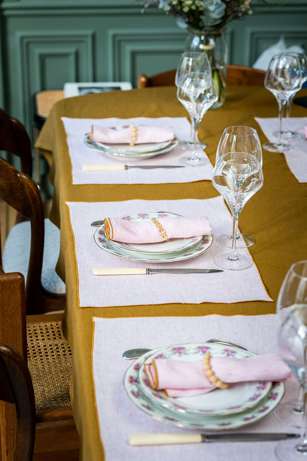 Sets de table en lin (lot de 2) rayures roses & blanches
