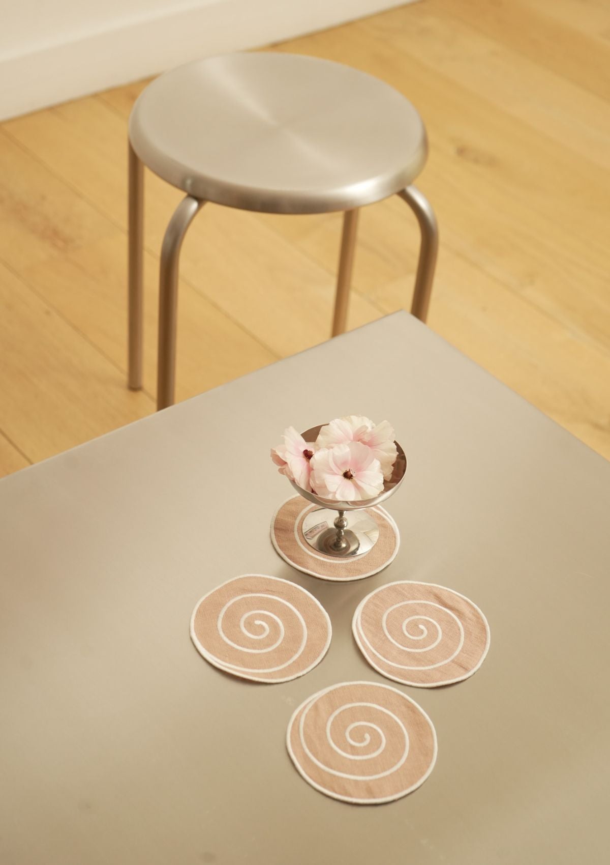 Volute Powder Pink & White linen coasters (set of 4)