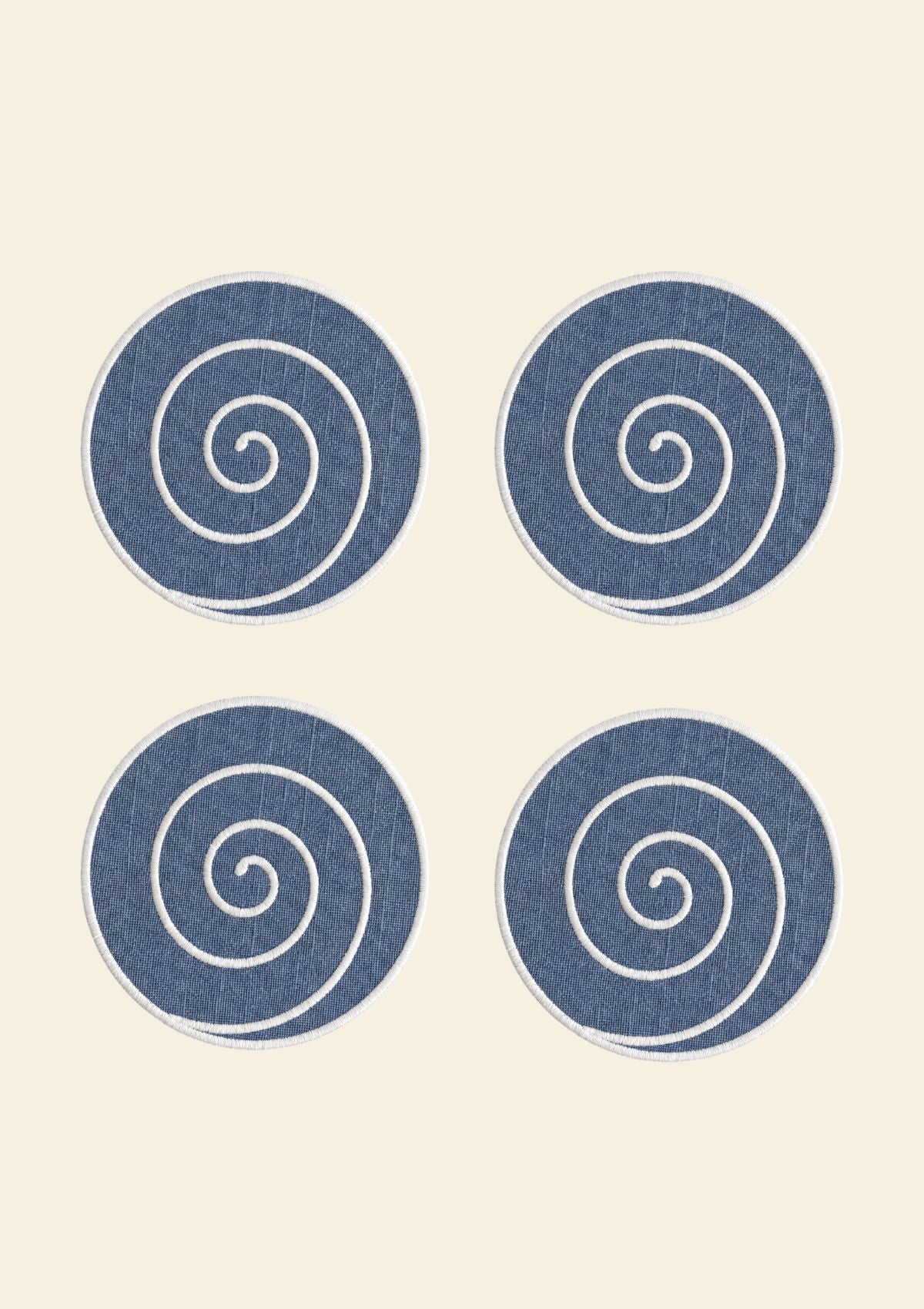 Volute Linen Powder Blue & White Coasters (Set of 4)