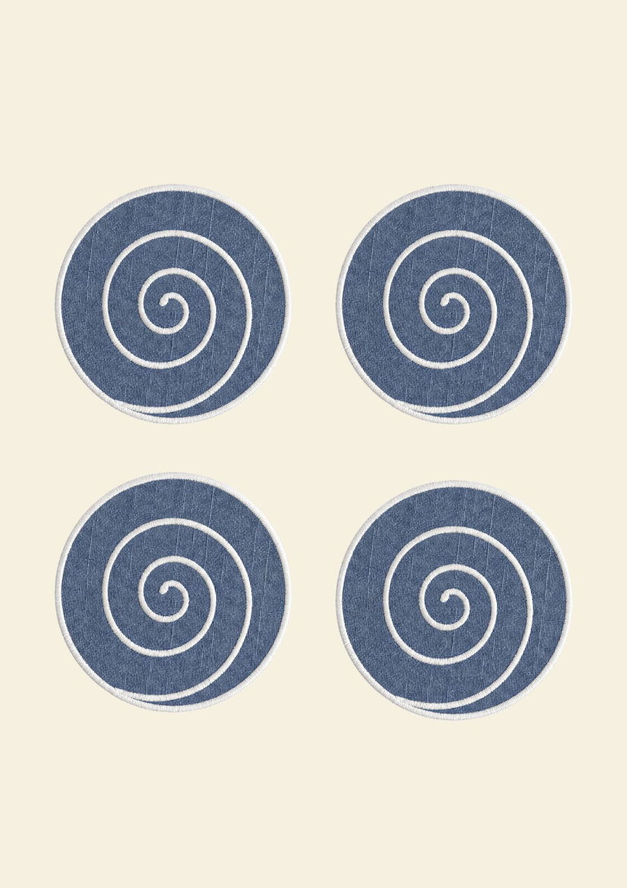 Volute Linen Powder Blue & White Coasters (Set of 4)