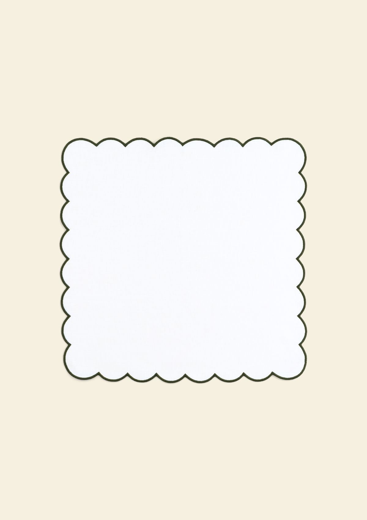 White & forest green scalloped linen napkins (set of 2)