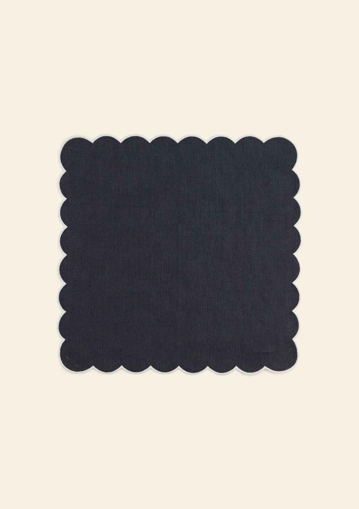 La serviette de table Festons en lin Bleu ardoise & Blanc