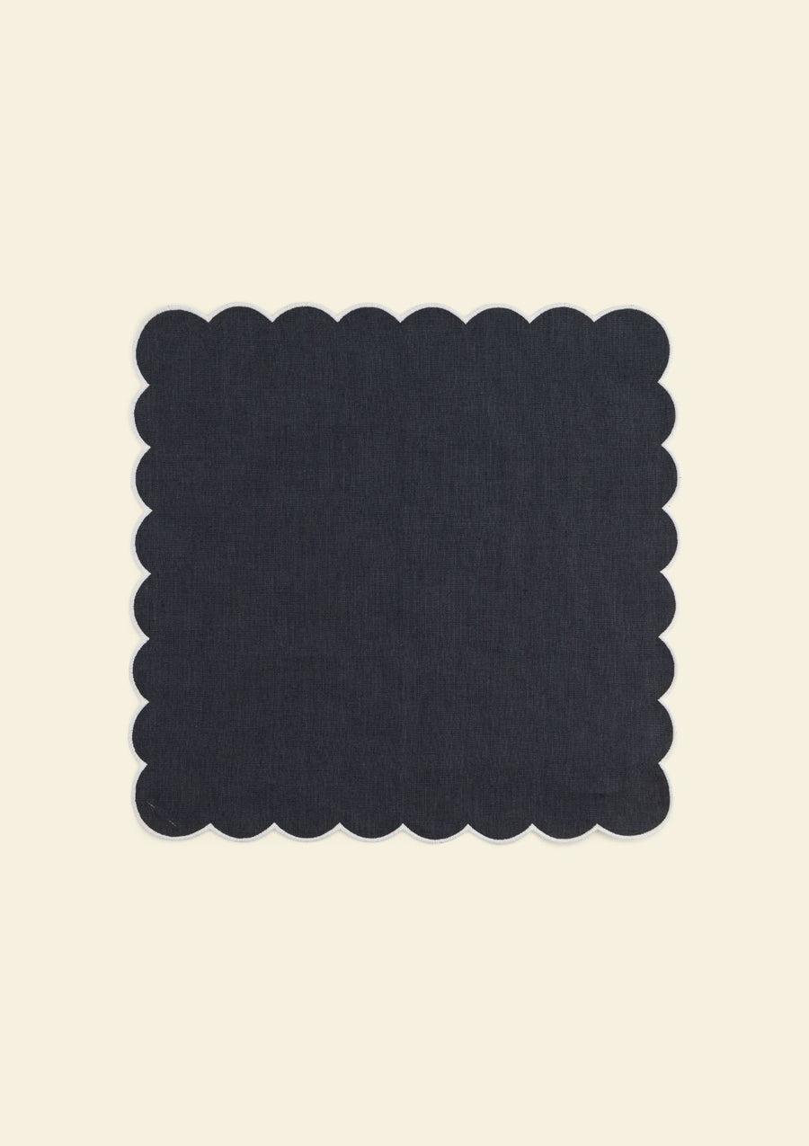 Slate blue and white scalloped linen napkin