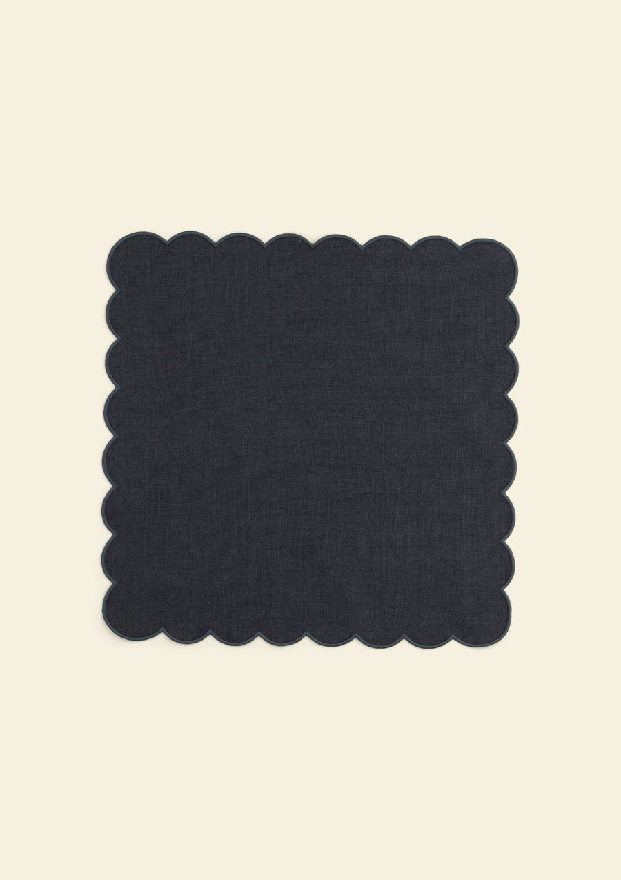 Slate blue scalloped linen napkin