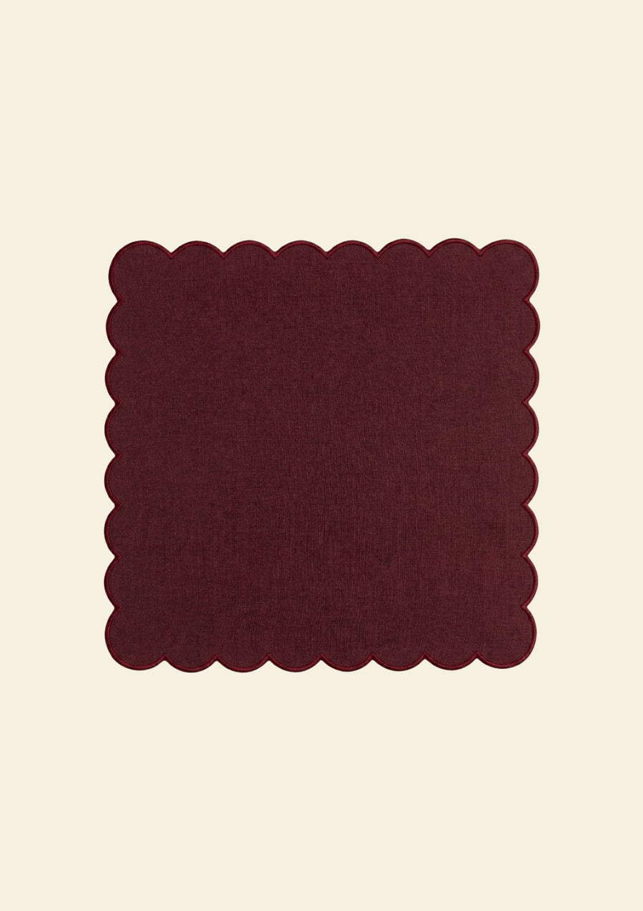 Burgundy scalloped linen napkin