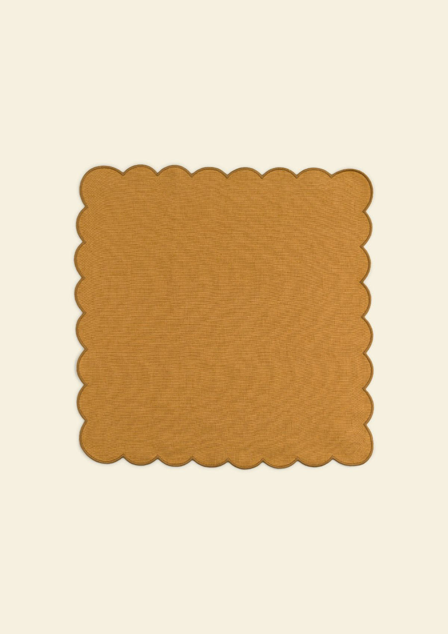 Yellow ocher scalloped linen napkin