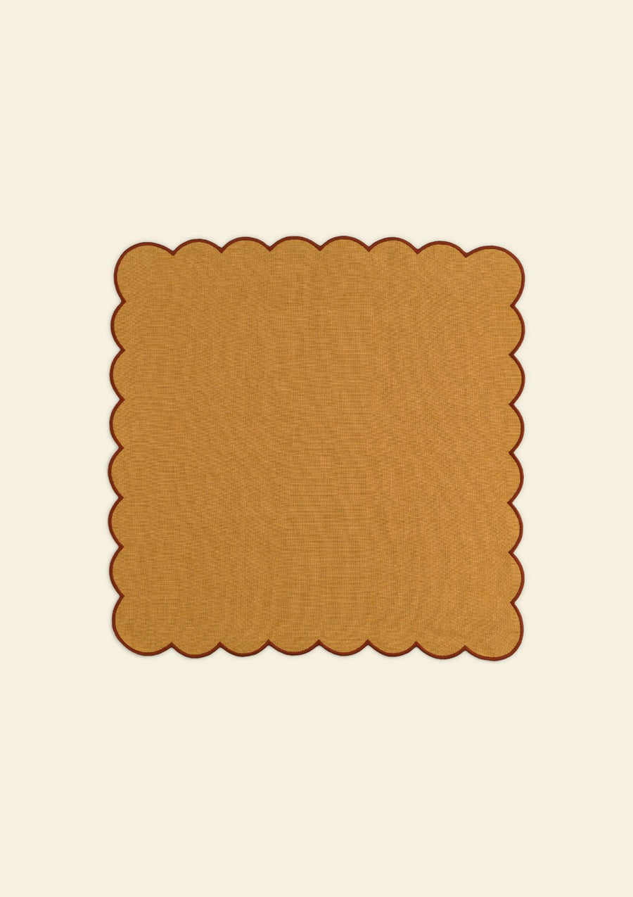 Yellow ocher & red ocher scalloped linen napkin
