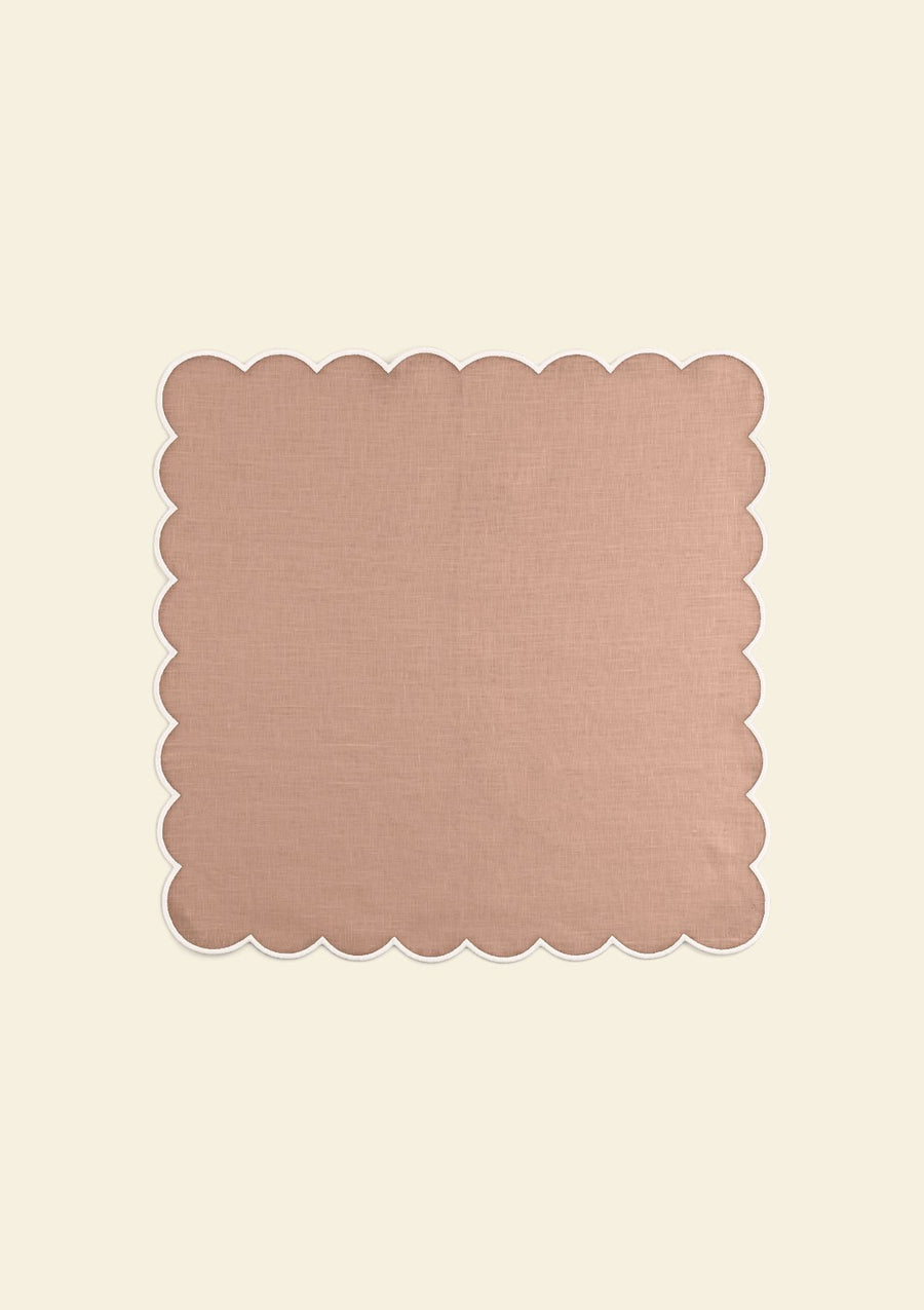Powder pink and white scalloped linen napkin