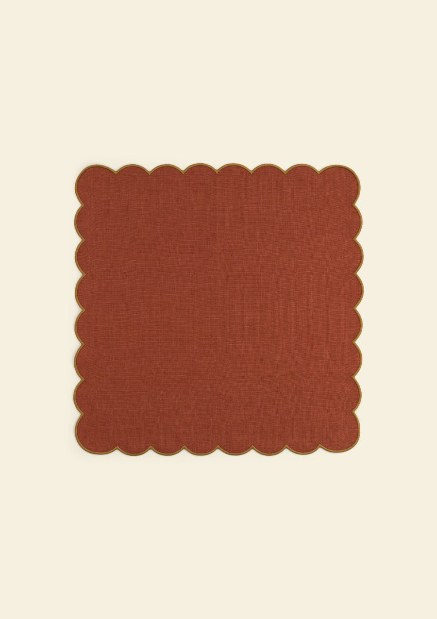 Red ocher & yellow ocher scalloped linen napkin