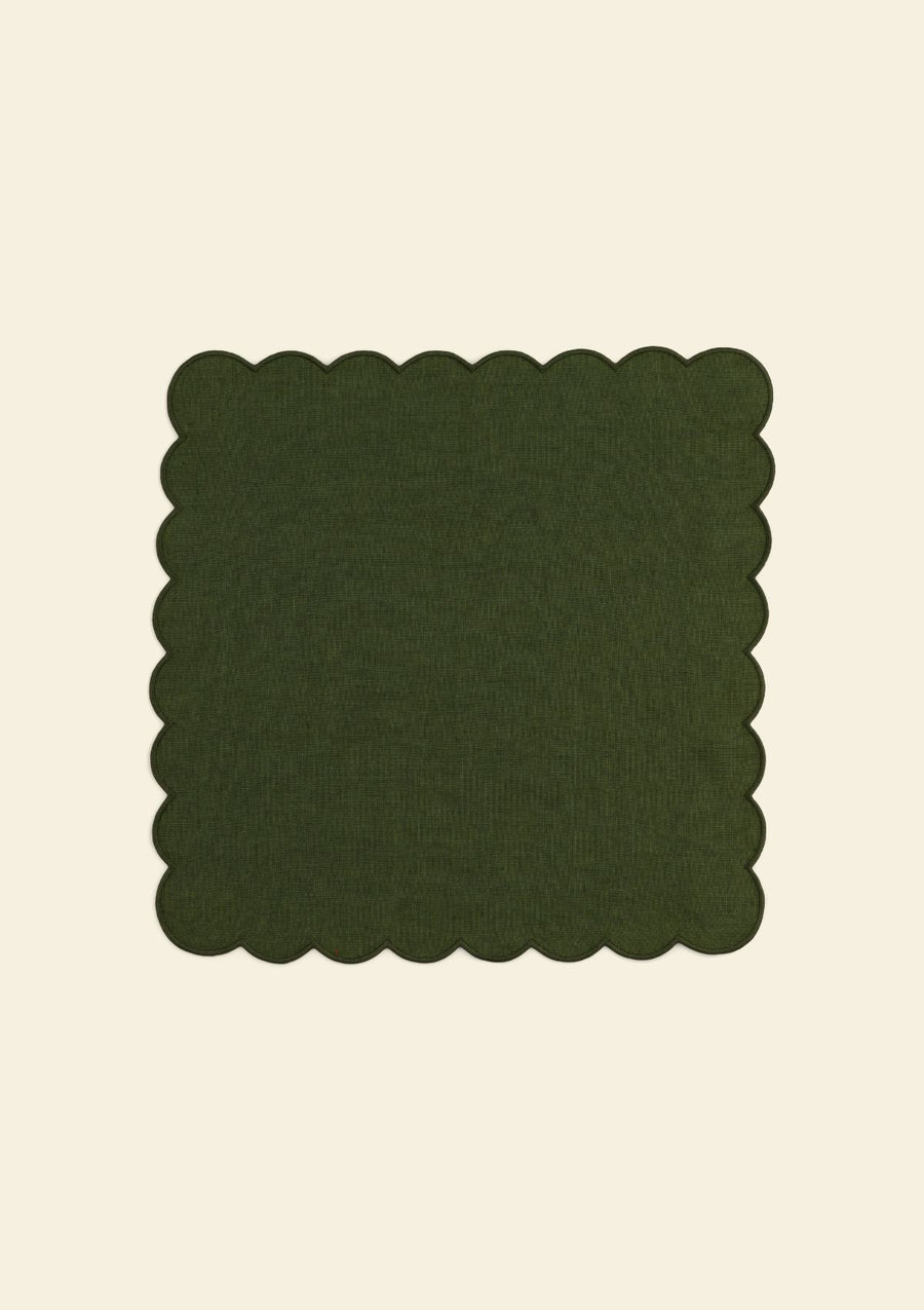 Forest green scalloped linen napkin