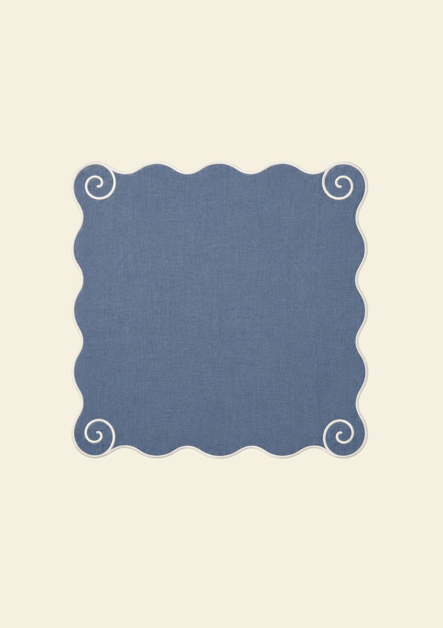 Volute Powder Blue & White linen napkin