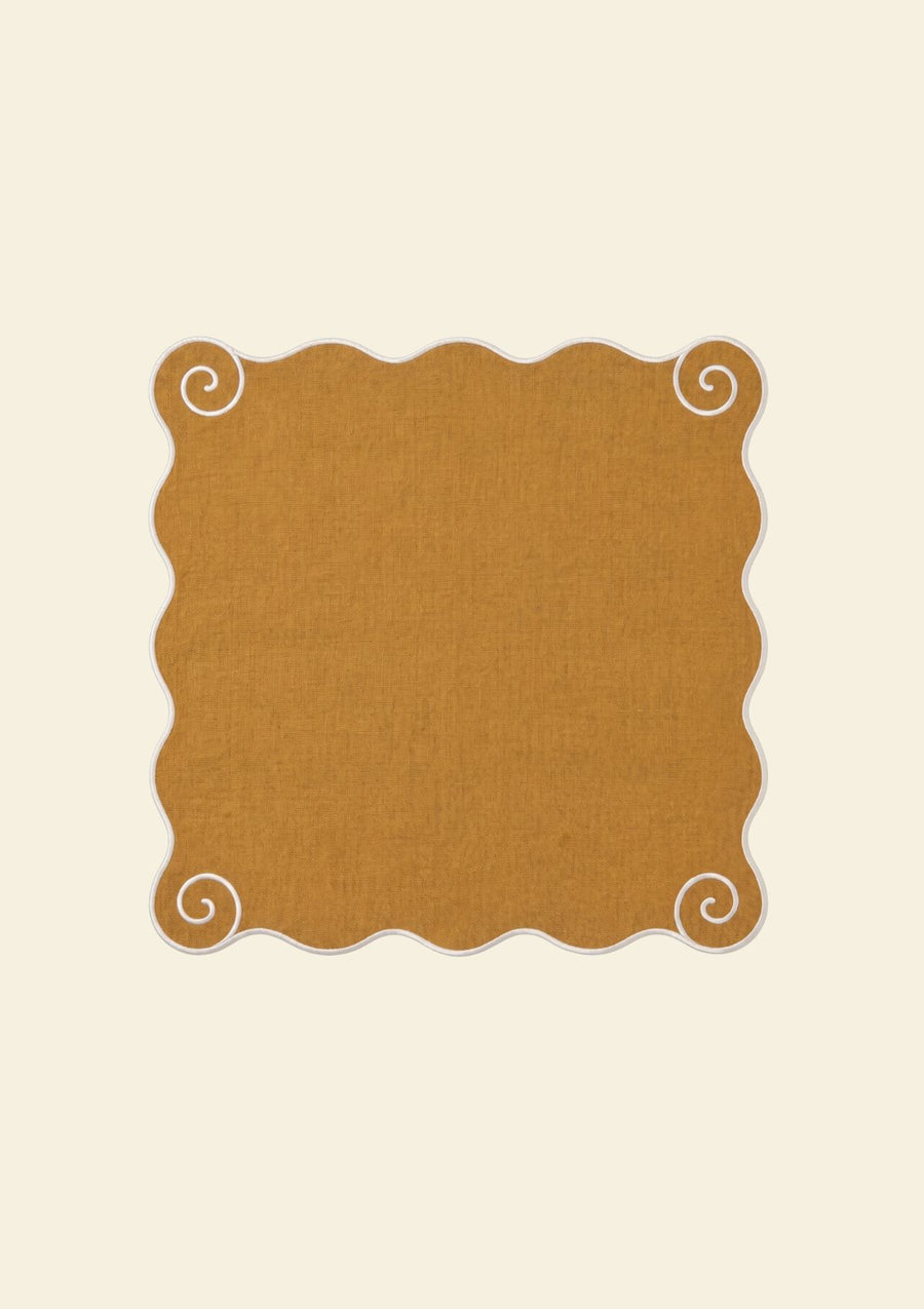 Volute Ochre yellow & White linen napkin