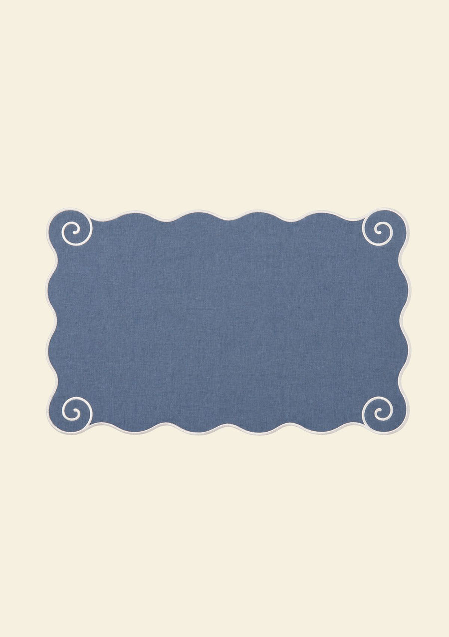 Volute Blue & White Linen Placemat