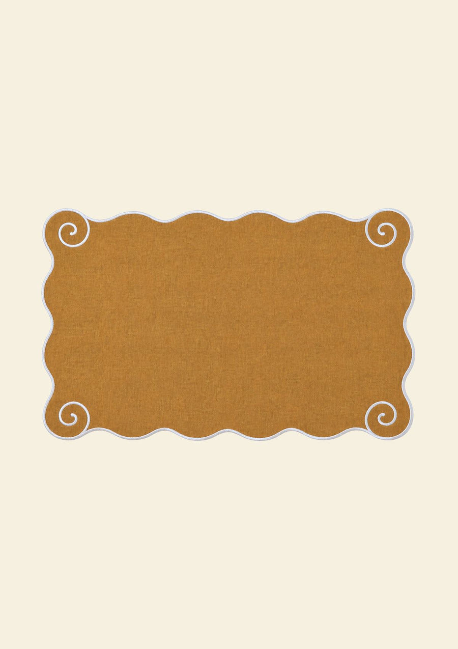 Volute Placemat in Ochre Yellow & White Linen
