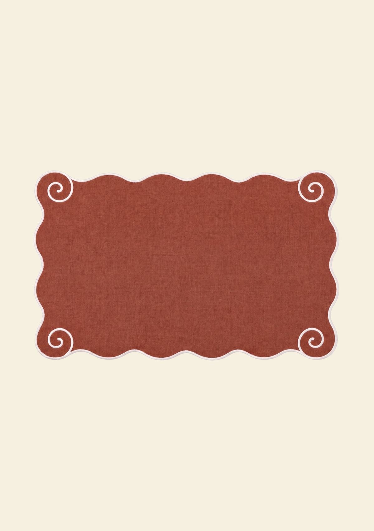 Volute Placemat in Red Ochre & White Linen