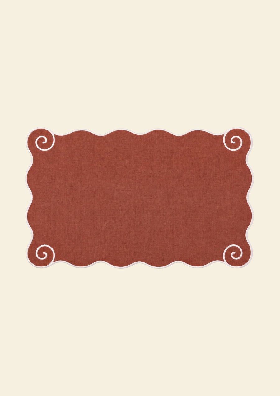 PRE-ORDER - Volute Placemat in Red Ochre & White Linen