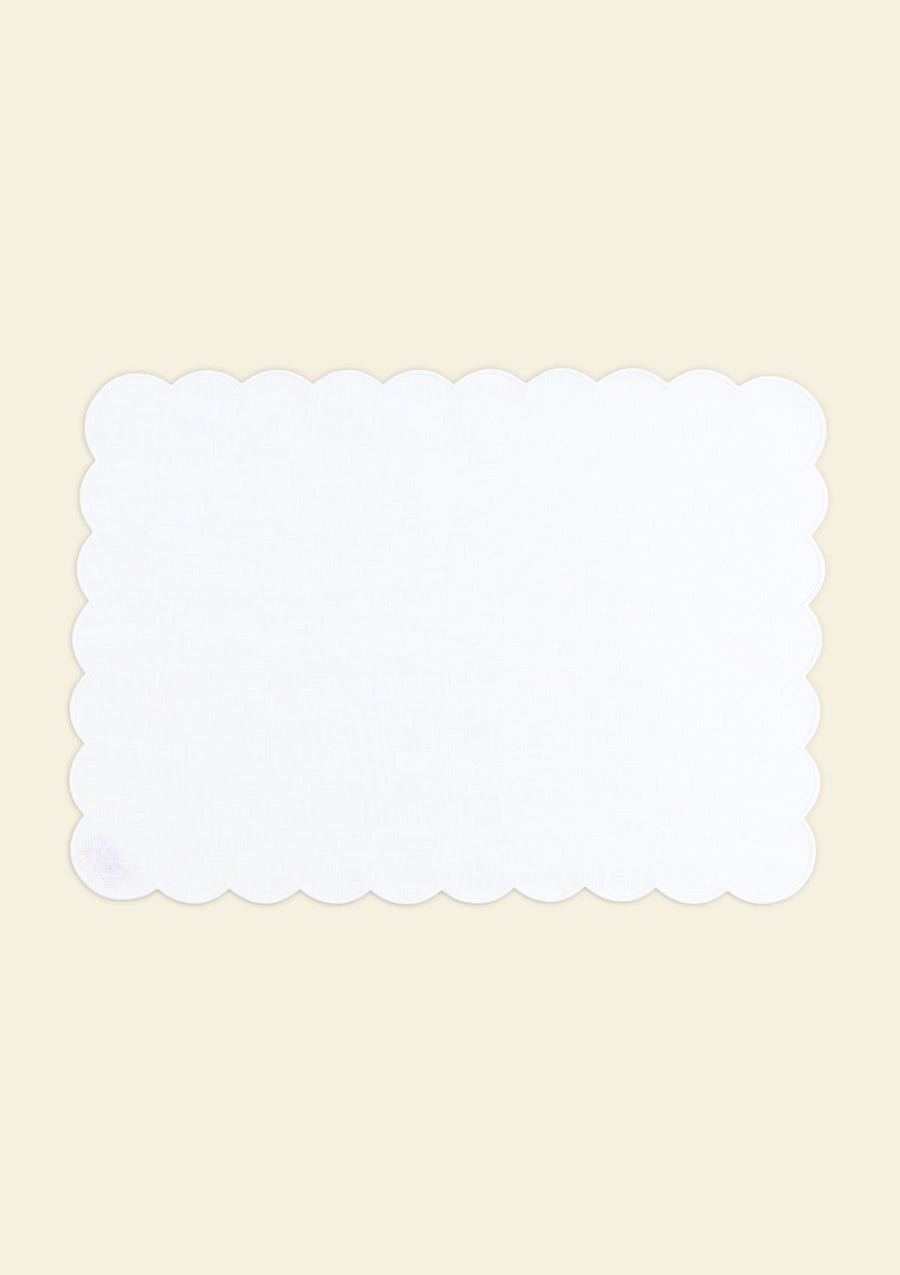 White rectangular scalloped linen placemat