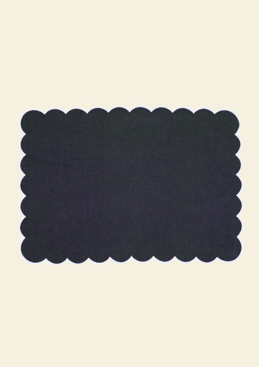 Slate blue & White scalloped rectangular linen placemat