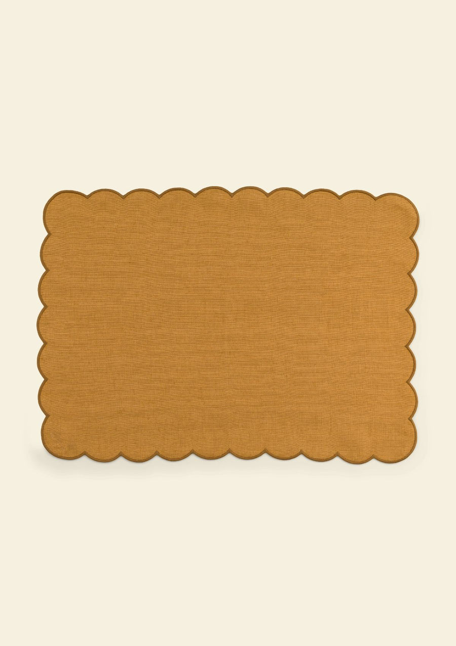Yellow ocher scalloped rectangular linen placemat