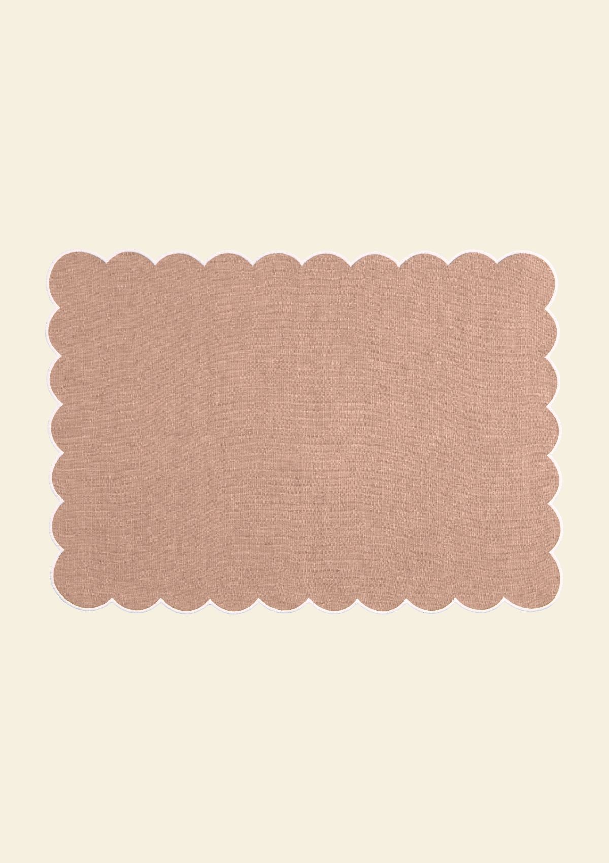 Le set de table rectangulaire Festons en lin Rose poudré & Blanc