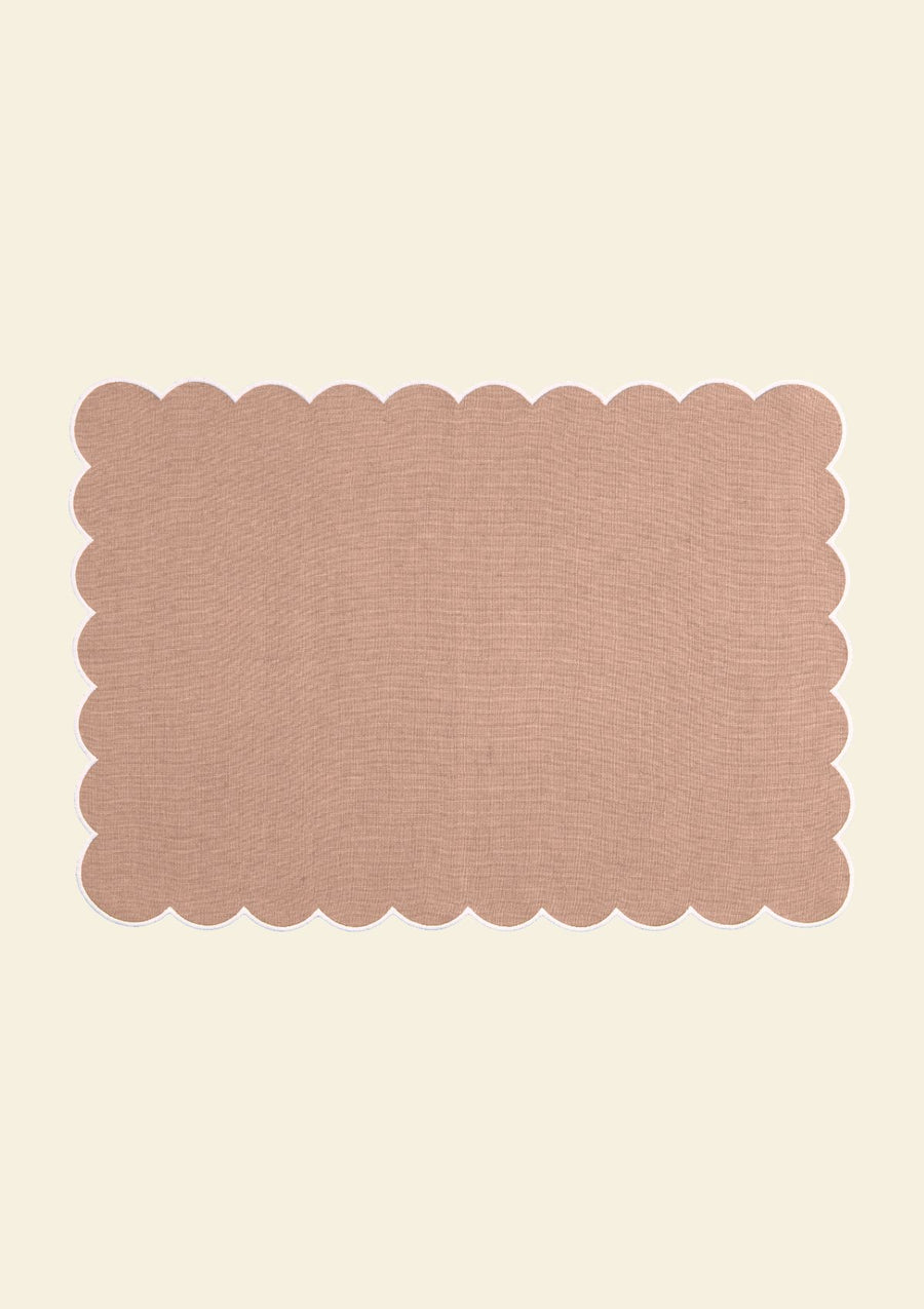Powder pink & White scalloped rectangular linen placemat 