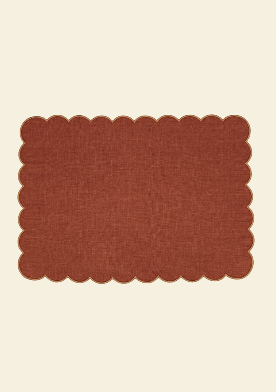 Red ocher & Yellow ocher scalloped rectangular linen placemat