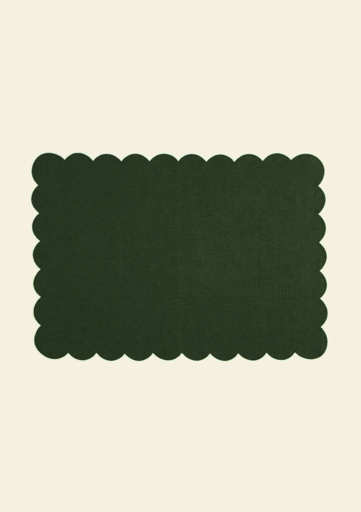 Le set de table rectangulaire Festons en lin Vert forêt & Blanc