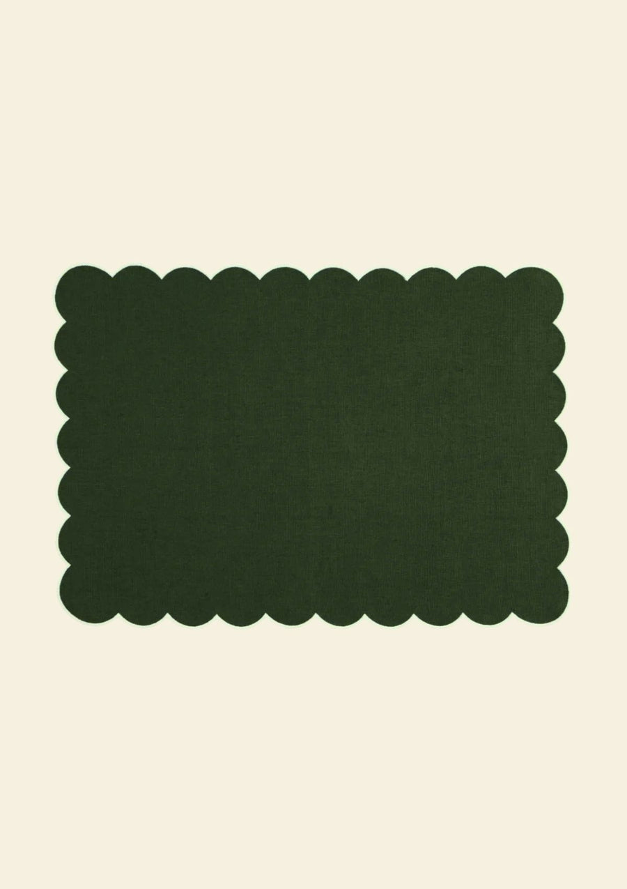 Forest green & White scalloped rectangular linen placemat