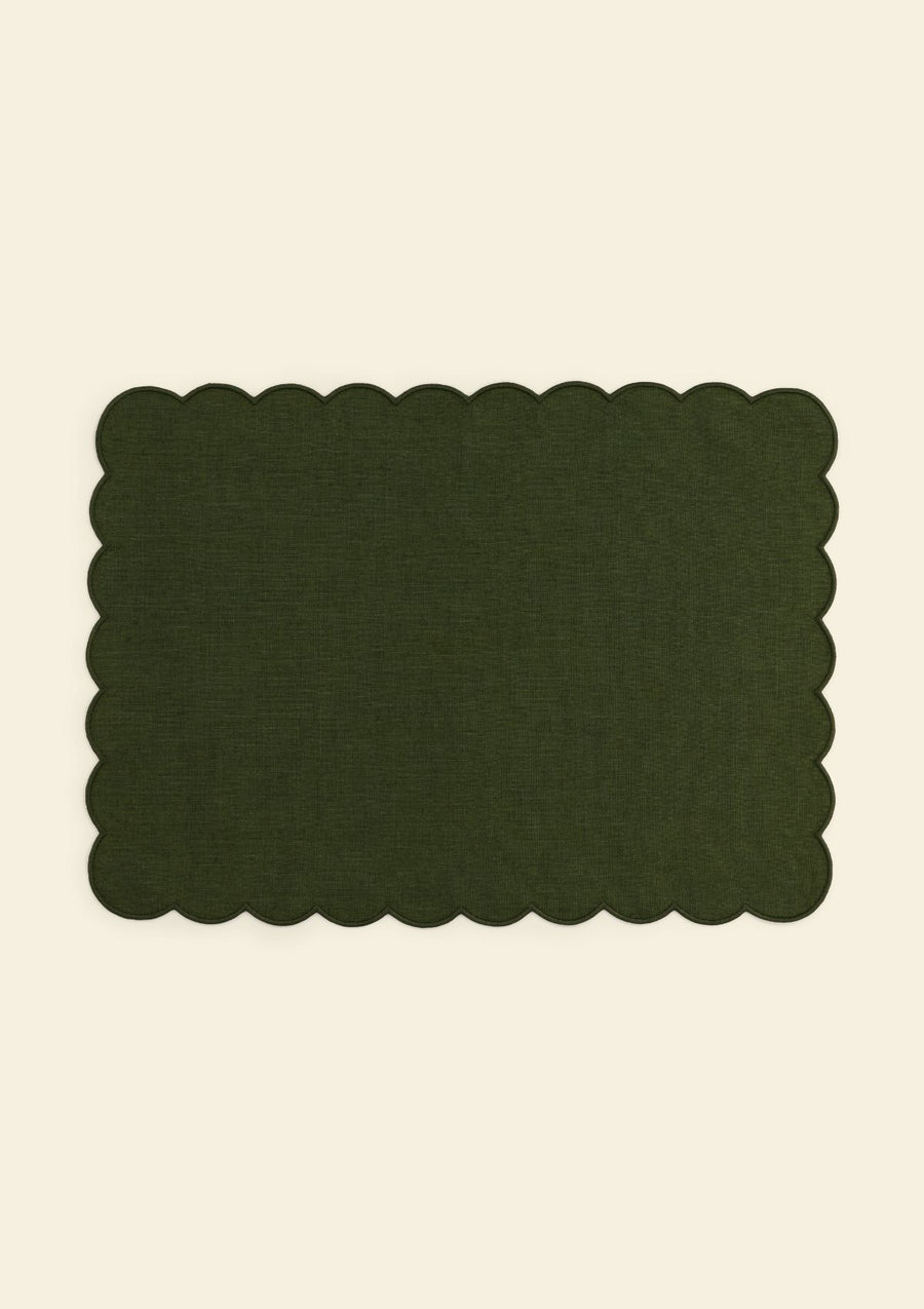 Forest green scalloped rectangular placemat