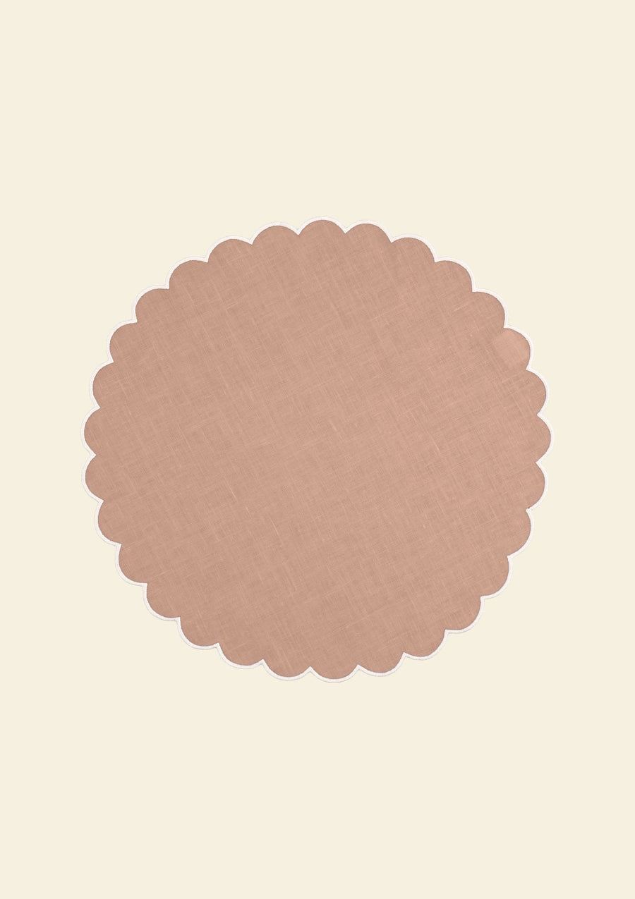 Powder pink & White scalloped round linen placemat 