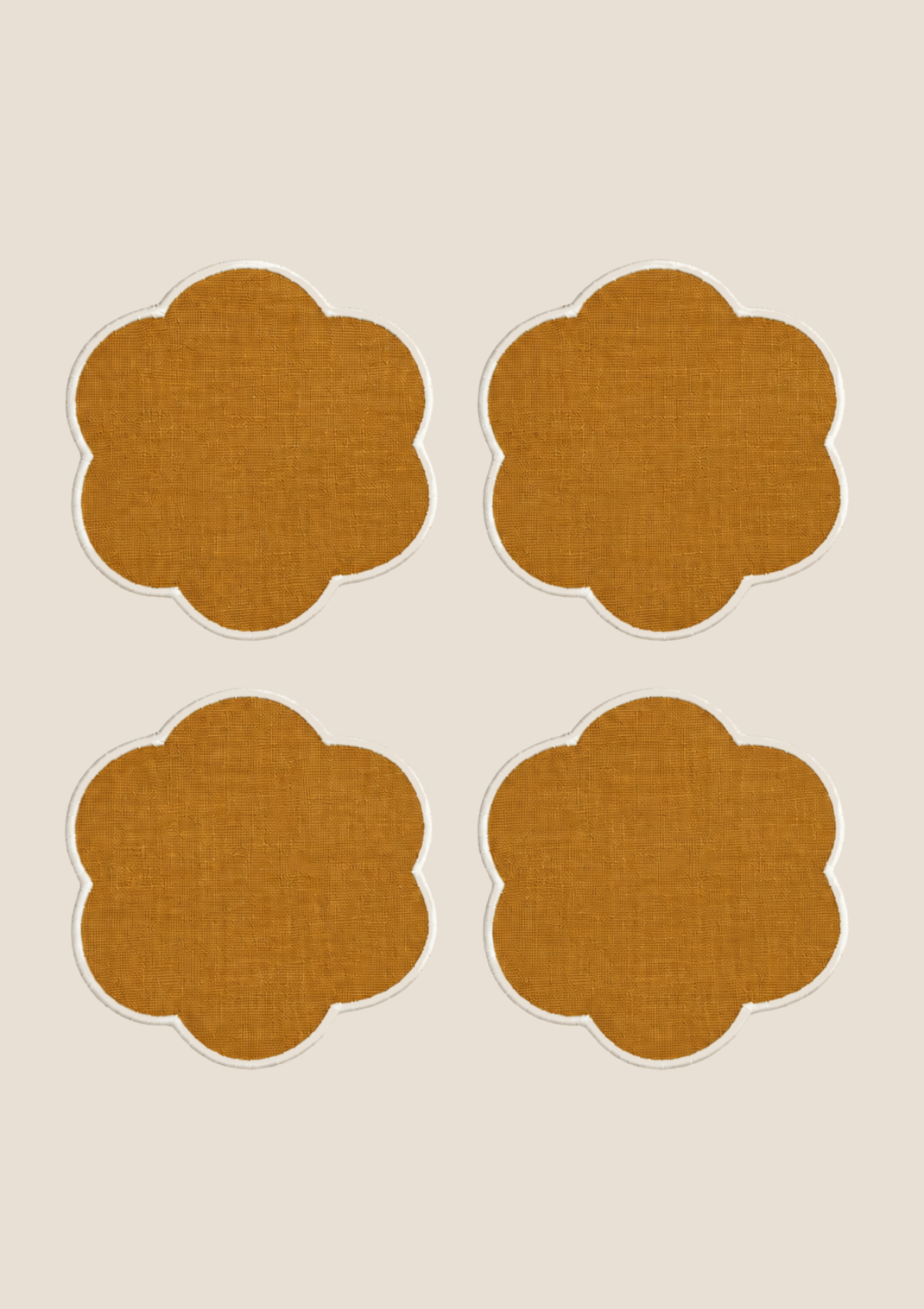 Yellow ochre & White Scalloped Linen Coasters (set of 4)