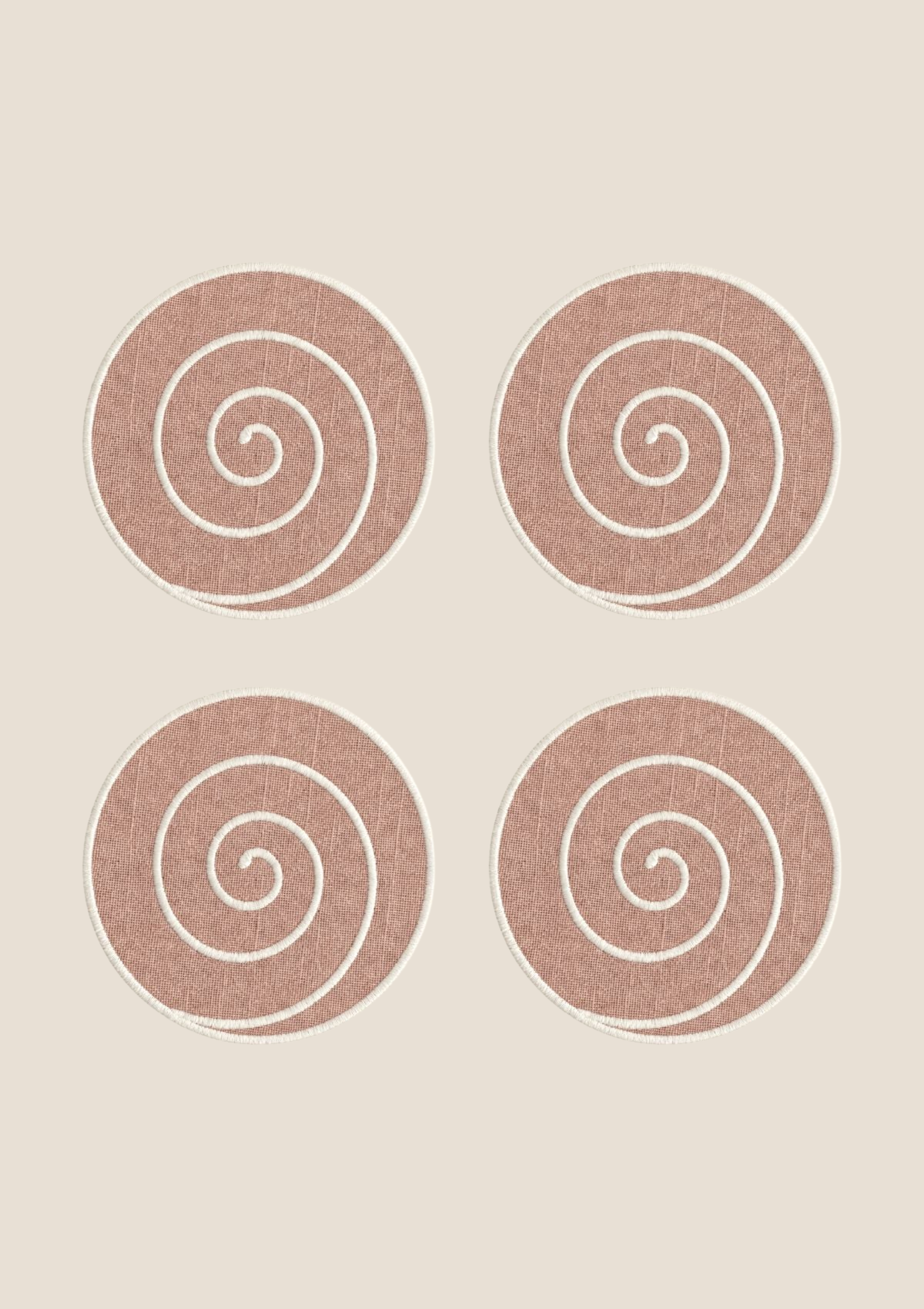 Les dessous de verre Volute en lin Rose poudré & Blanc (lot de 4)