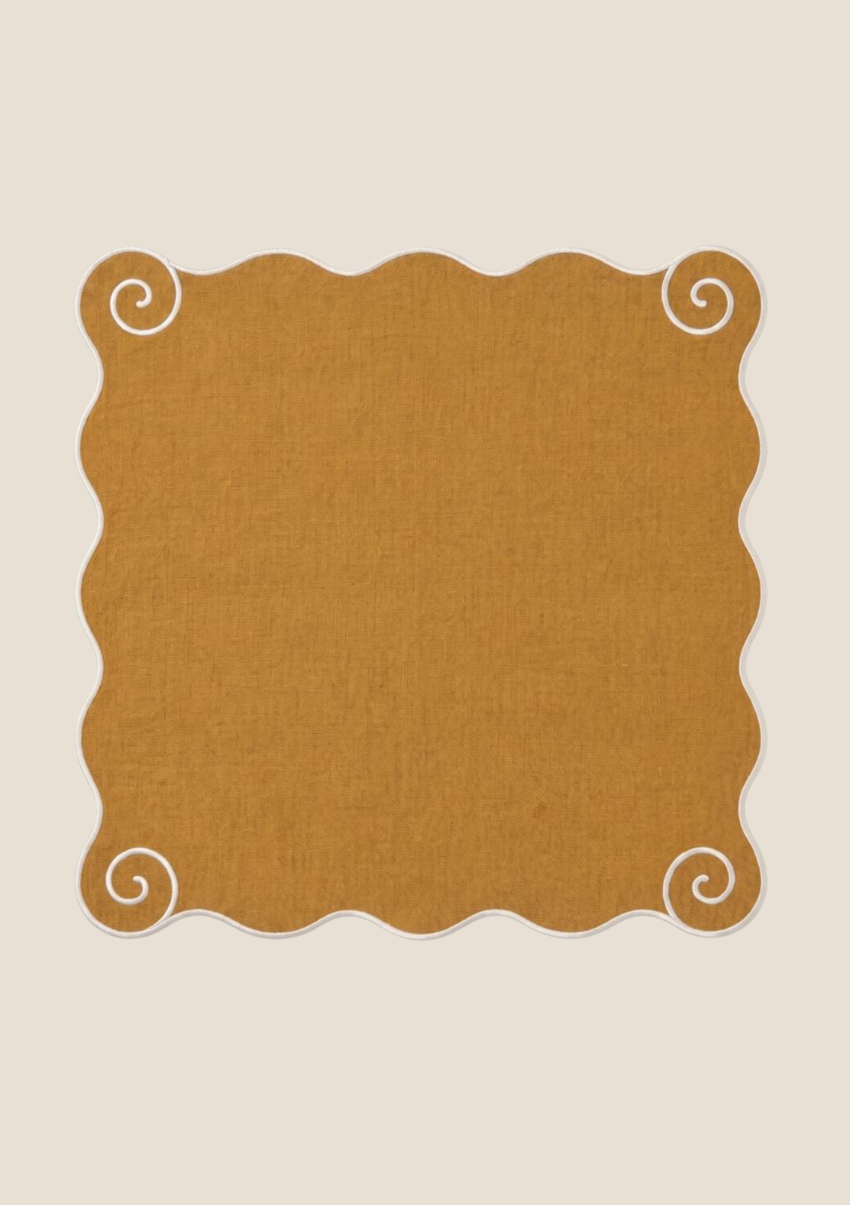 La serviette de table Volute en lin Ocre jaune & Blanc