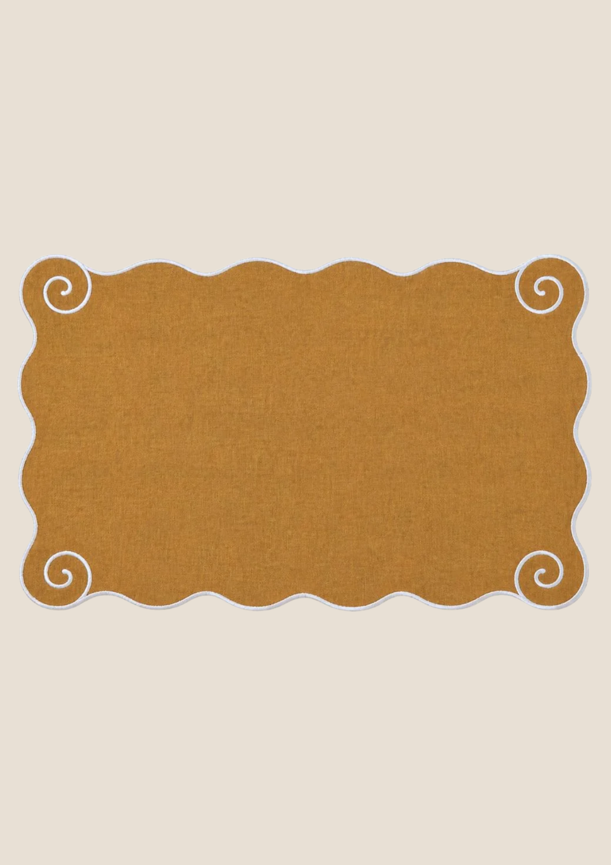 Le set de table Volute en lin Ocre jaune & Blanc