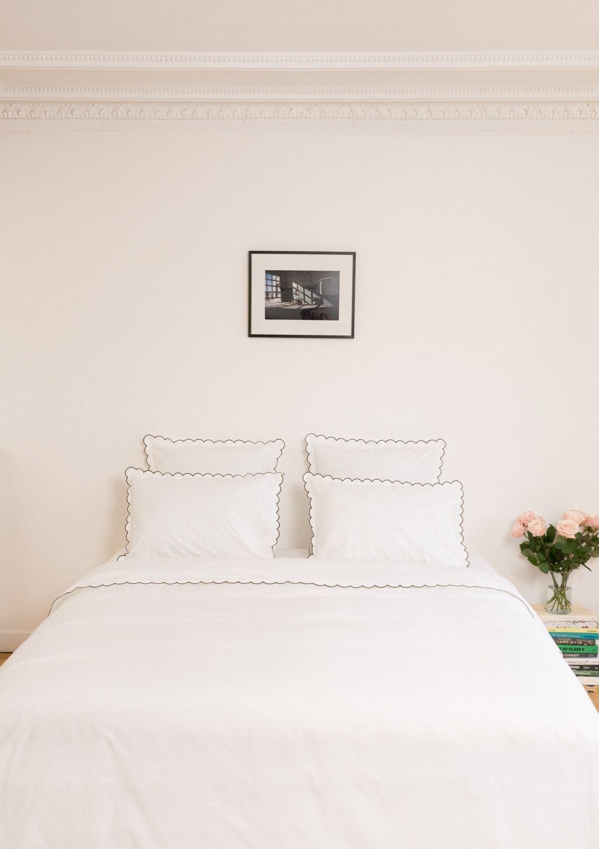 La housse de couette festonnée en percale de coton blanc & vert forêt