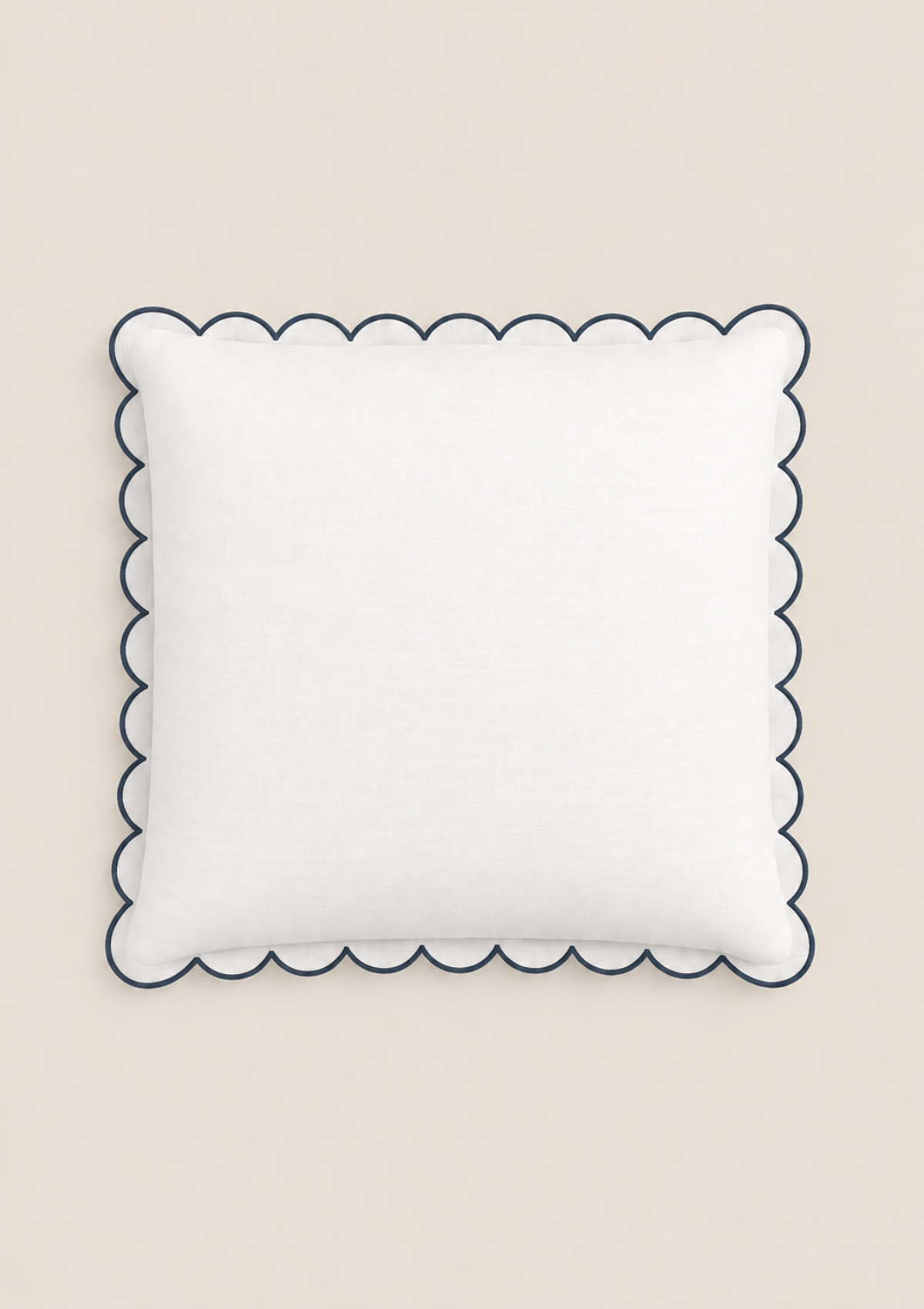 The square scalloped linen cushion White & Slate blue