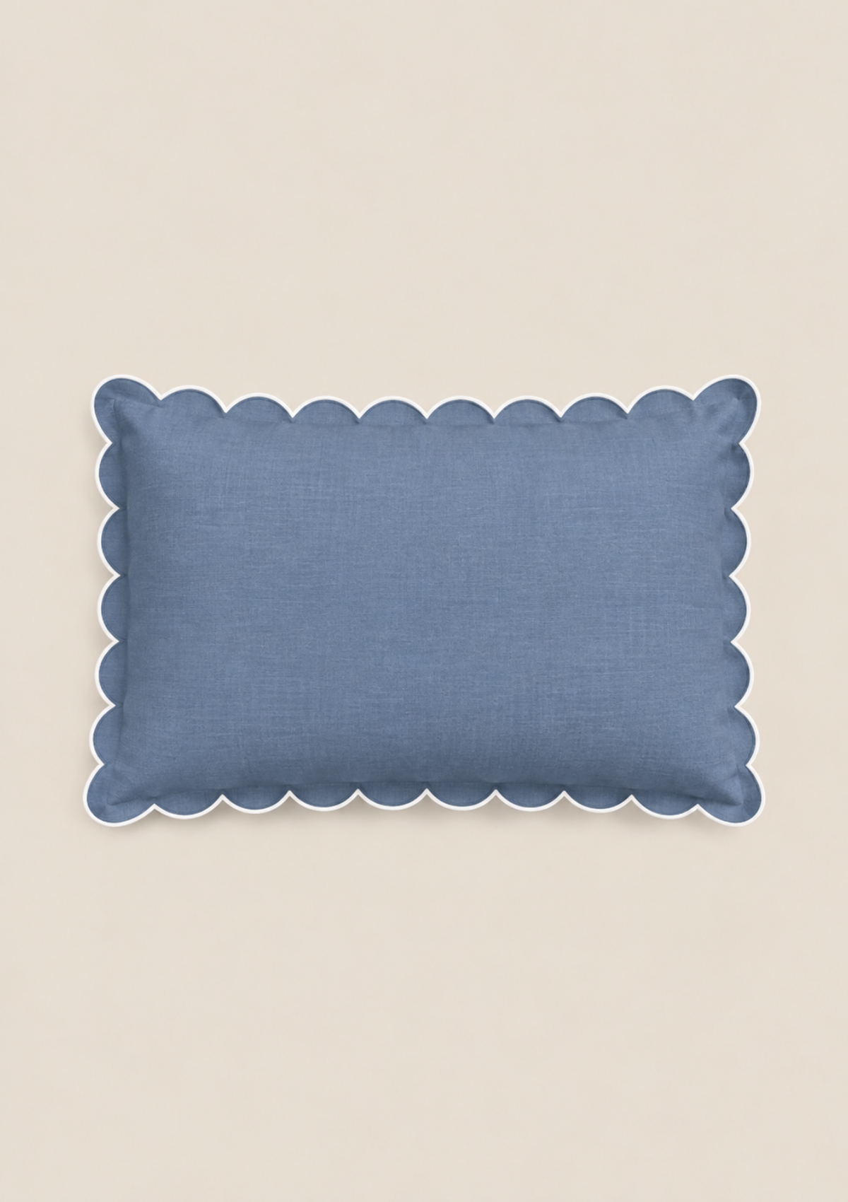 Powder Blue & White Scalloped Rectangular Linen Cushion