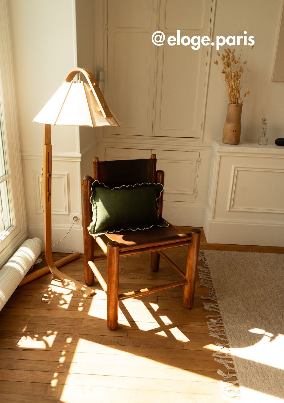 Le coussin rectangulaire en lin festonné Vert forêt & Blanc