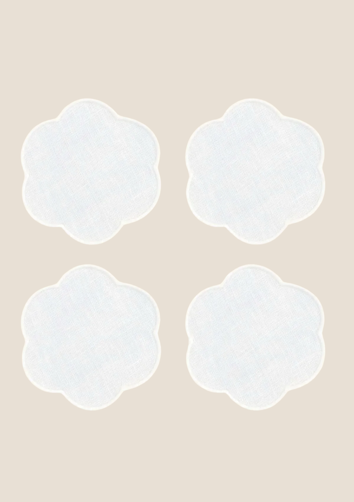 Les dessous de verre festonnés en lin Blanc (lot de 4)