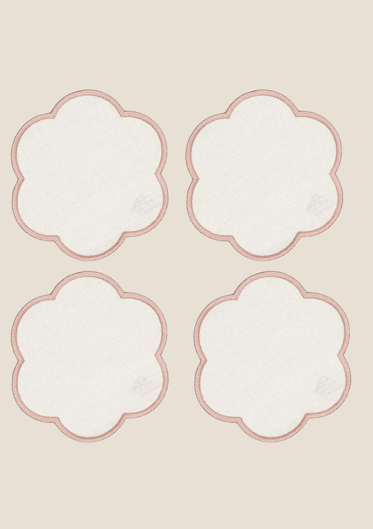 Jars x Tomète - Dessous de verre festonnés en lin Ivoire & Rose poudré (lot de 4)
