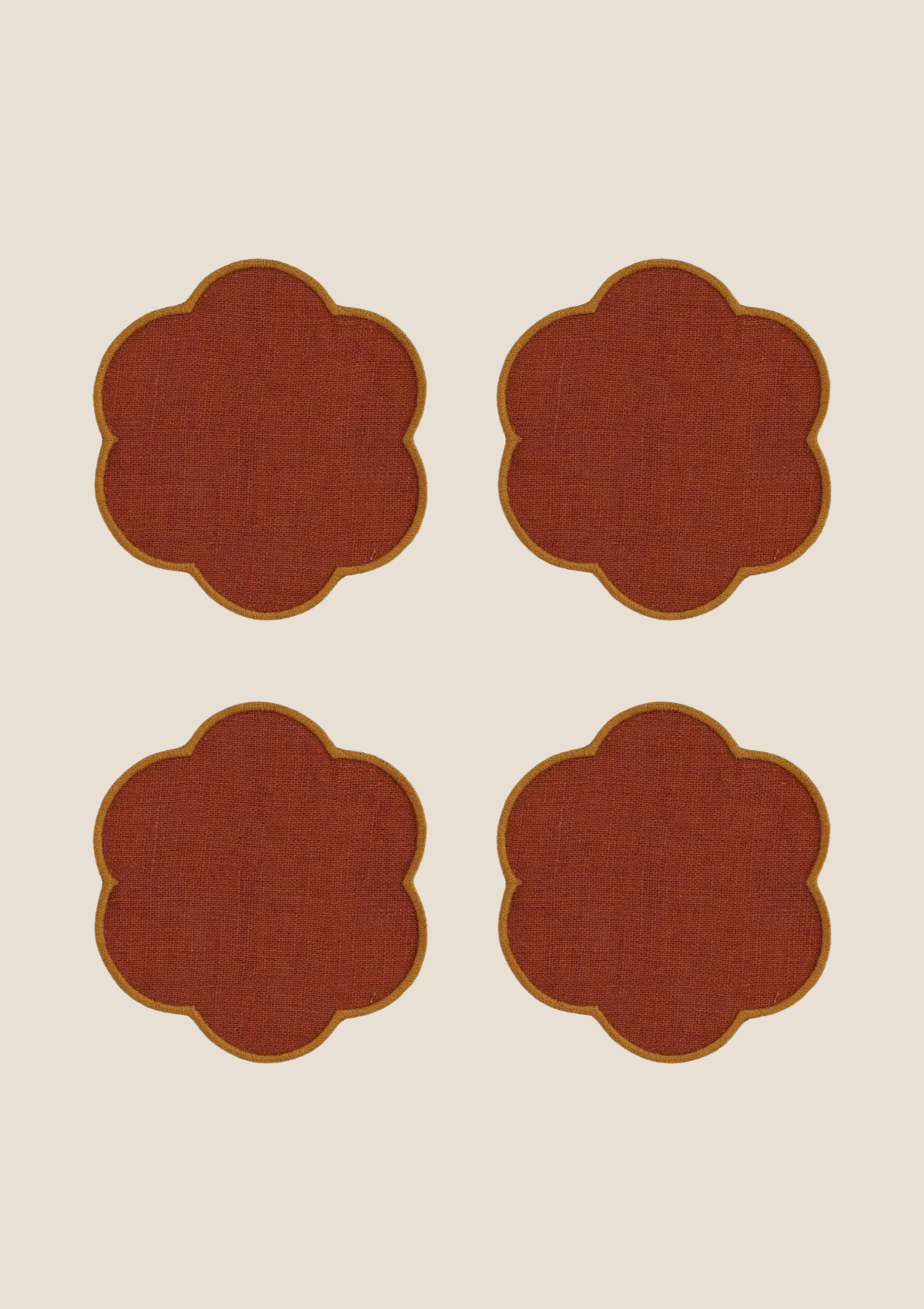Les dessous de verre festonnés en lin Tomette & Ocre jaune (lot de 4)