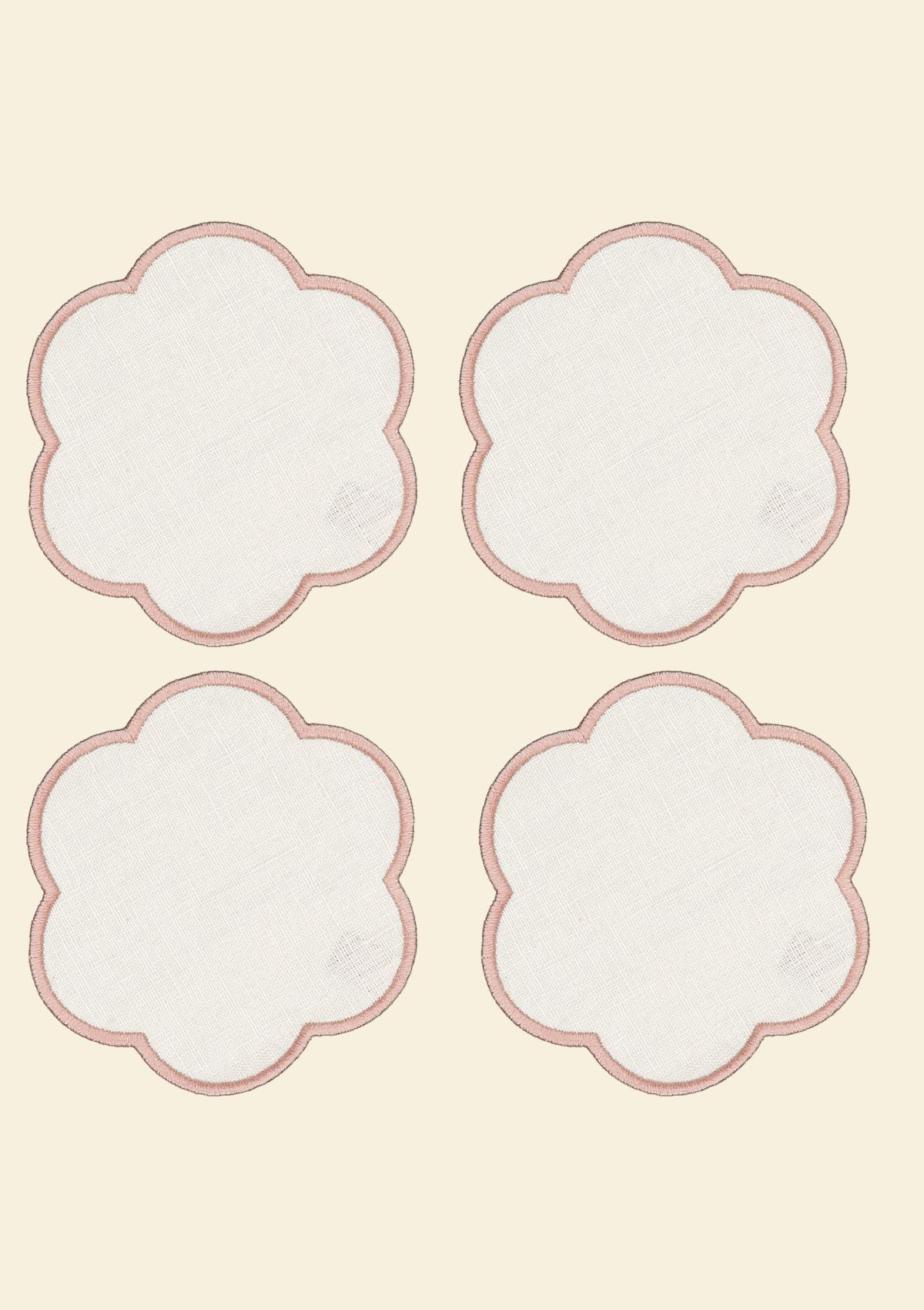 Les dessous de verre festonnés en lin Ivoire & Rose poudré (lot de 4)