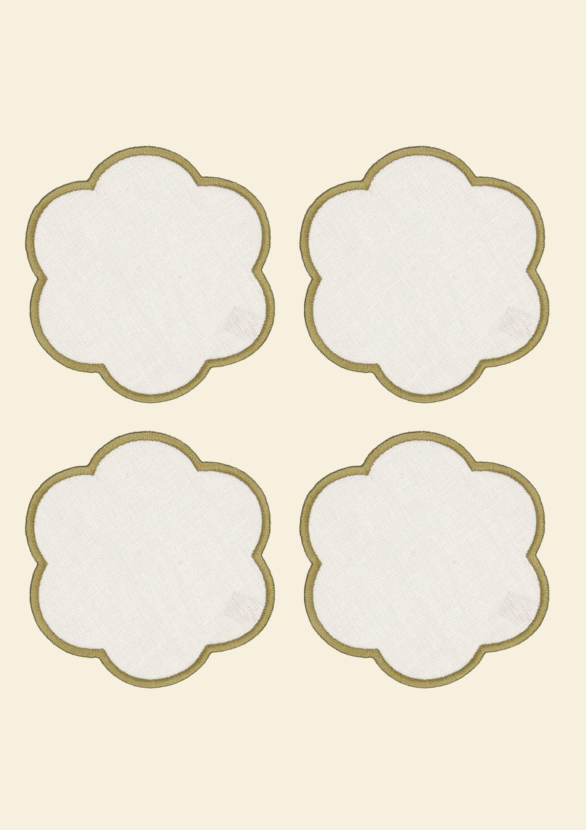 Les dessous de verre festonnés en lin Ivoire & Vert olive (lot de 4)