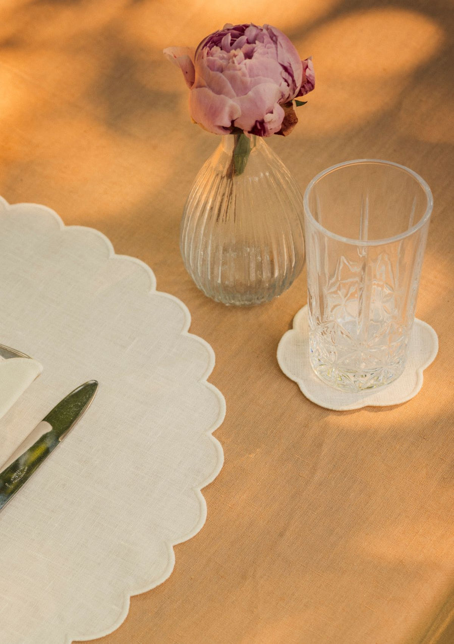 White scalloped linen coasters (set of 4)