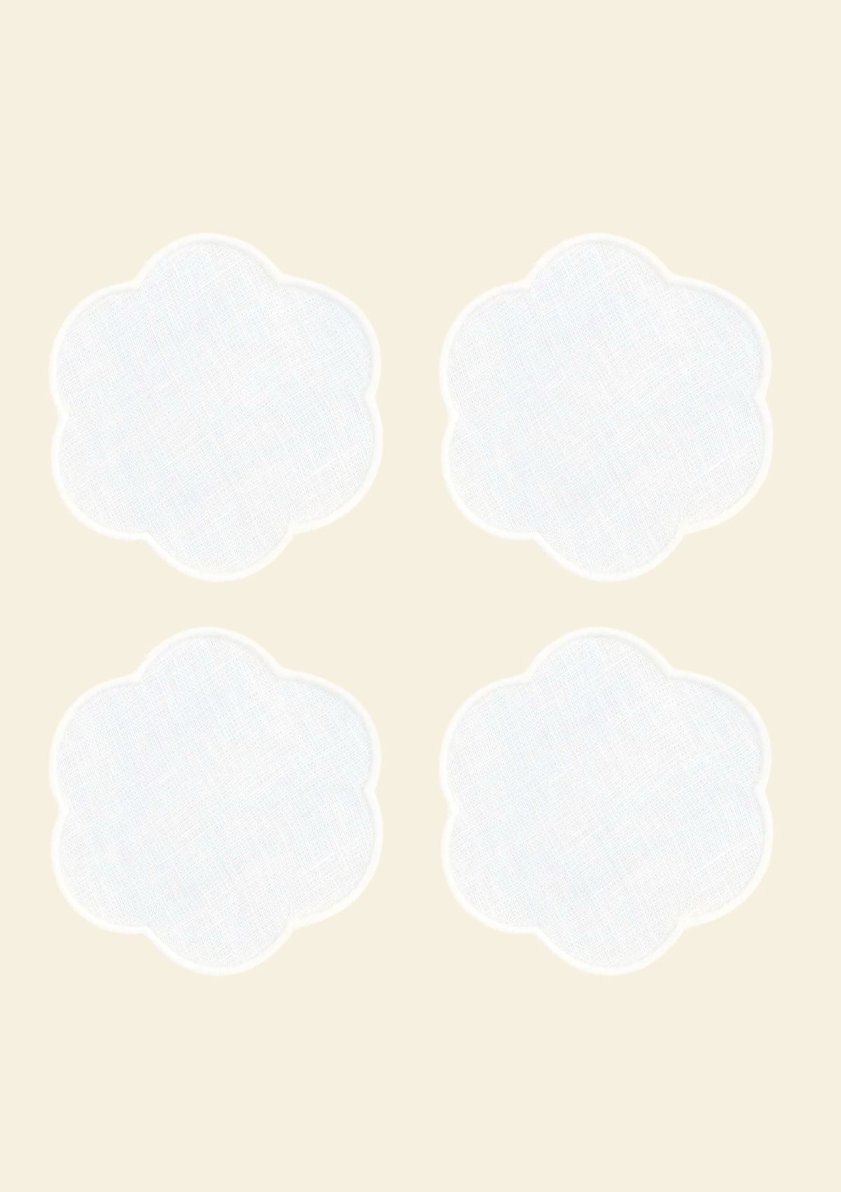 Les dessous de verre festonnés en lin Blanc (lot de 4)