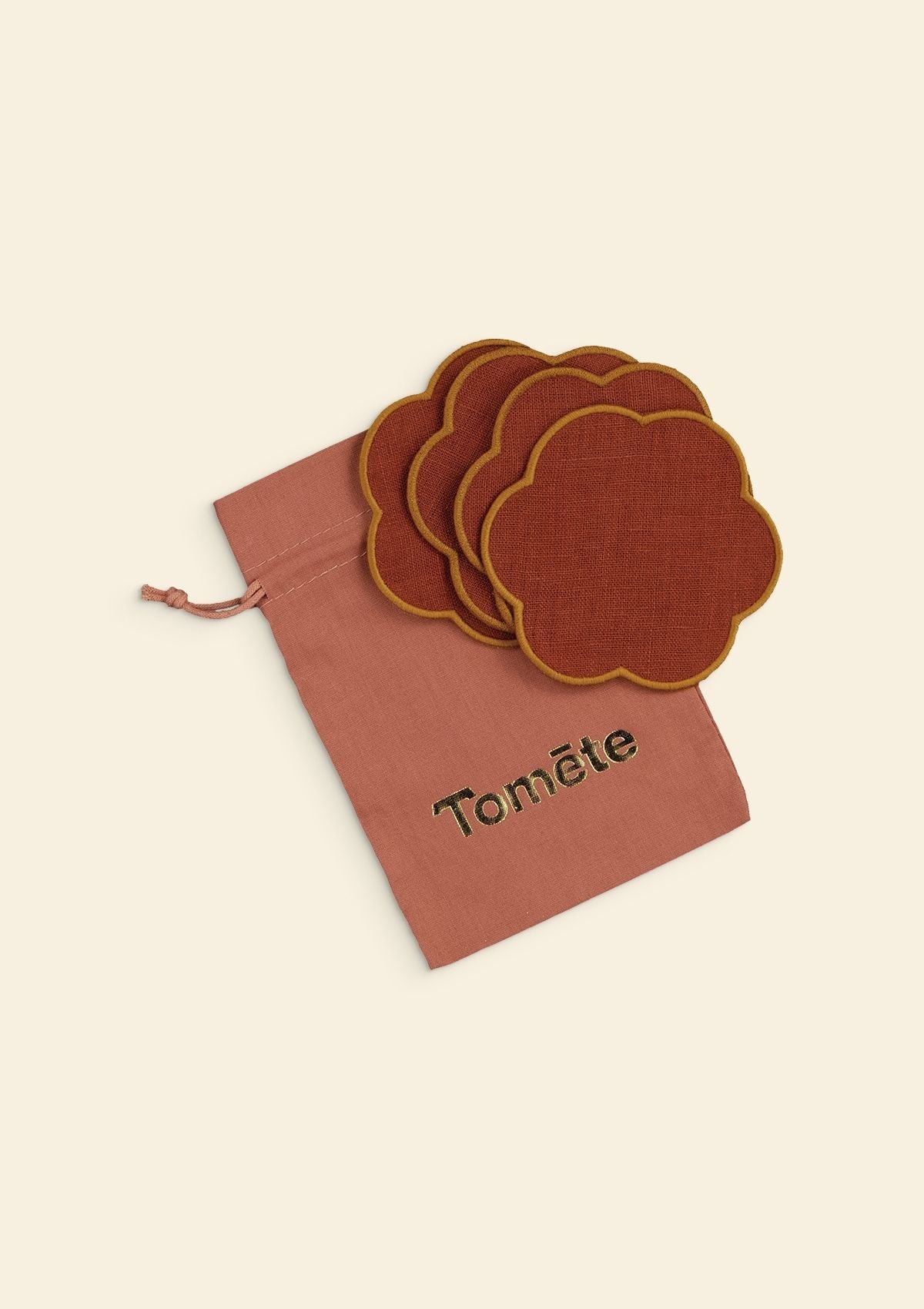 Red ocher & yellow ocher scalloped linen coasters (set of 4)