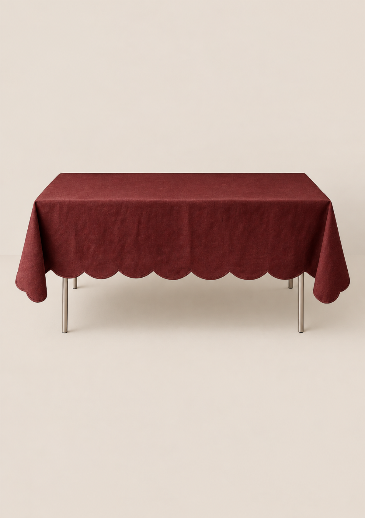 The Burgundy scalloped linen tablecloth