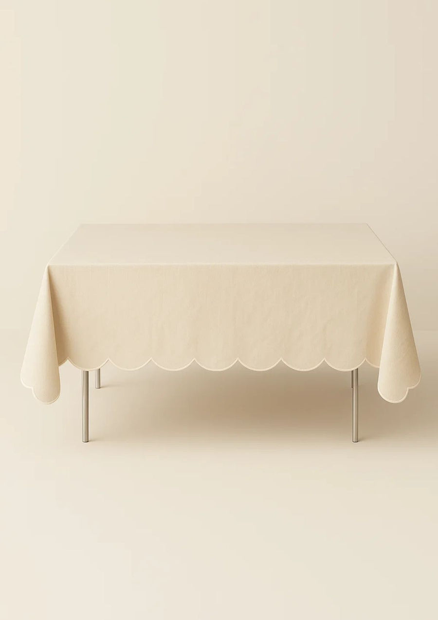 The Ivory Linen Scalloped Tablecloth