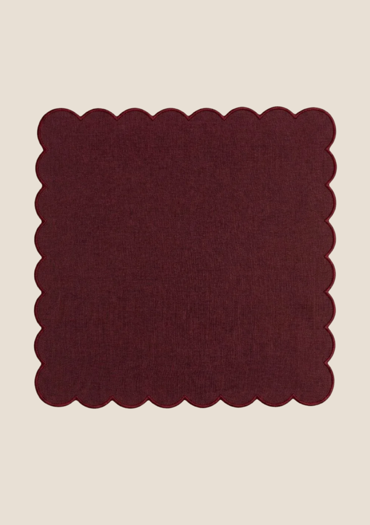 Burgundy scalloped linen napkin