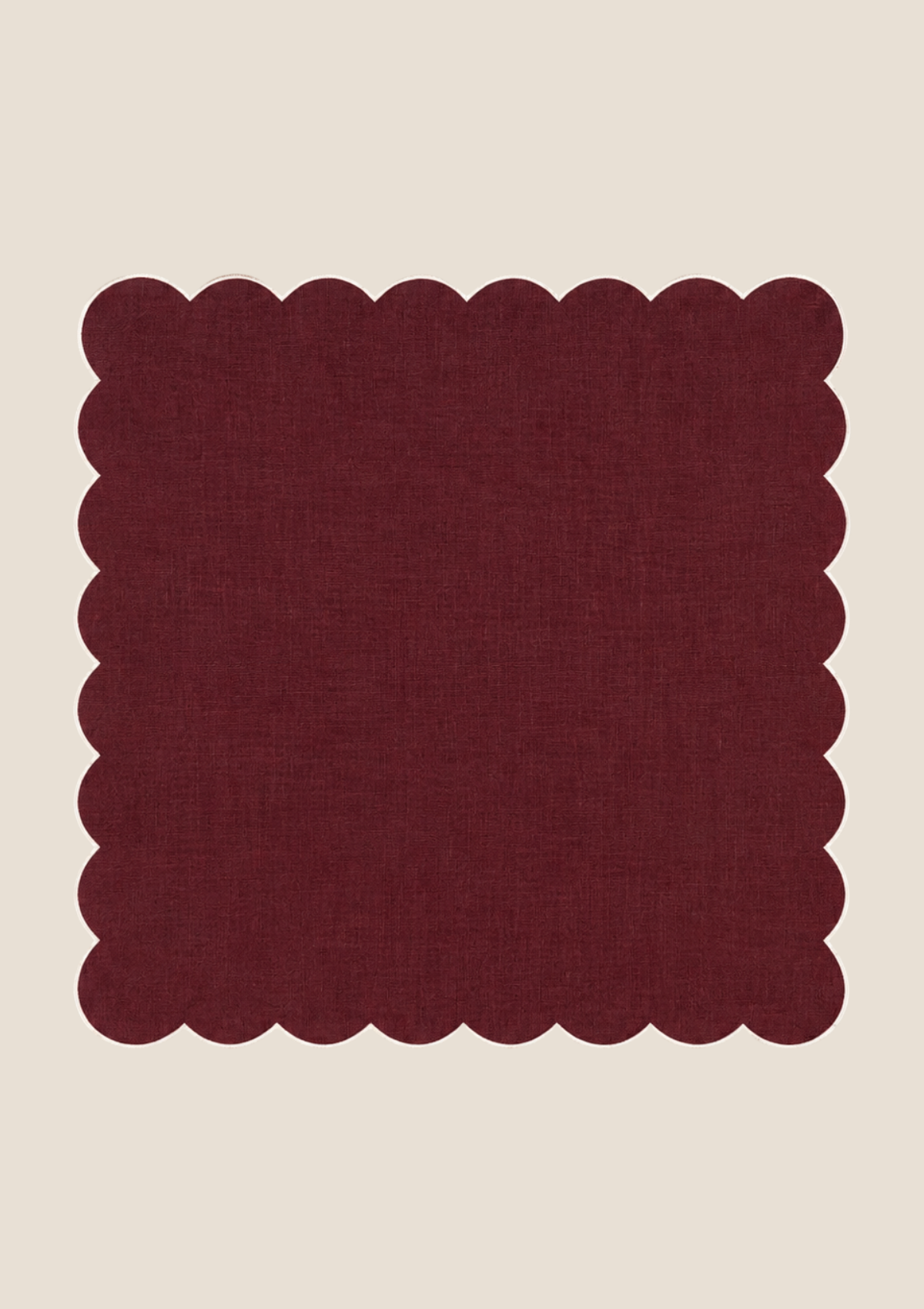 Burgundy and white scalloped linen napkin